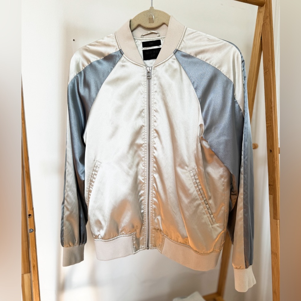 Tiger of Sweden Satin Bomber Jacket in Silver / Blue